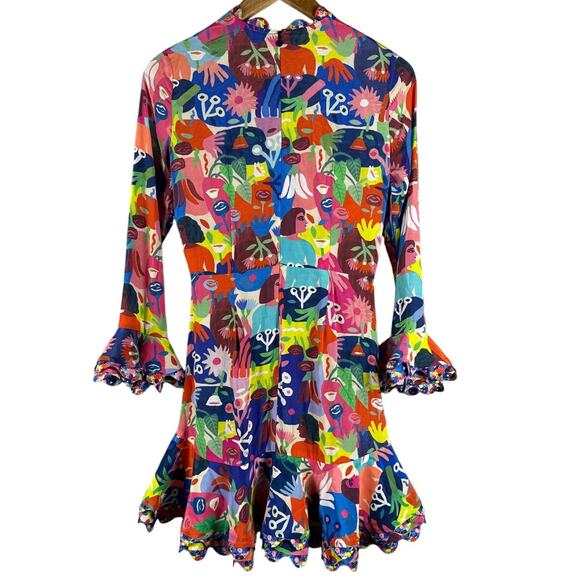 CeliaB Designer Faces & Florals Ruffled‎ Hem Multicolored Mini Dress Size XS - Picture 2 of 12